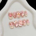 Unghie finte blush rosa con fragole 3D e ciondoli cartoon su vassoio bianco decorato - XS / 2957-Nuovo Orientale