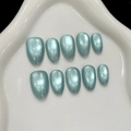 Unghie finte occhio di gatto verde menta a mandorla con effetto magnetico lucido - XS / Verde Menta Mandorla Corta (XS)