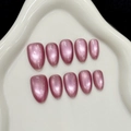 Unghie finte a mandorla occhio di gatto magnetiche rosa viola set da dieci su vassoio bianco - XS / Mandorla Corta