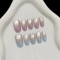 Unghie finte press-on sfumate rosa e blu con effetto glitter magnetico occhi di gatto - XS / Stile Ovale Medio (2996)