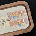 Unghie finte fatte a mano stile oceano con conchiglie 3D stelle e decori floreali - XS / Mandorla Media-3016