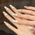 French cat eye press-on nails with pink bows and champagne gold almond shape finish - XS / 2974-Medium Oval