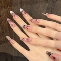 Lange Mandel-Cat-Eye-Kunstnägel mit lila Schmetterling und rosa Farbverlauf-Design - XS / Langes Oval (2984)