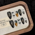Set di 10 unghie finte per Halloween con design a zucca e pipistrello a forma mandorla - XS / 3029-Mandorla Media