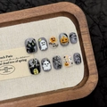Unghie finte per Halloween con disegni di zucca, ragno e fantasma su display in legno - XS / Stile Tondo Quadrato Corto Dipinto a Mano Halloween (3058-短圆)
