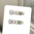 Sparkling snowflake cat-eye press-on nails with Christmas tree and rhinestone designs - XS