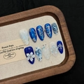Deep blue and white handmade stiletto press-on nails with 3D flower and butterfly art - XS / 3086-Medium Almond(XS)