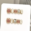 Unghie finte fatte a mano con design a gatto e finitura glitterata champagne cat-eye - XS / Stile Gatto Occhio di Gatto (3093)