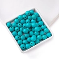 Round turquoise-colored synthetic stone beads with brown vein textures for DIY jewelry - 9mm (approx. 40 pcs/strand)