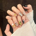 Handmade Baroque press-on nails with colorful flowers, pearls and golden embossed relief - XS / Short Ladder (3241)