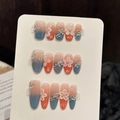 Unghie finte fatte a mano con fiori 3D, sfumature di colore e strass lucidi - XS / Stile Trapezio Corto (3247)