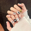 Uñas postizas festivas con lazos 3D, estrellas y diseño brillante Happy New Year - XS / Negro Oro Plata
