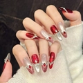 Uñas postizas largas puntiagudas ojo de gato rojo vino con diamantes y purpurina - XS Extra Pequeño / Rojo Vino Ojo de Gato (220-Ovalado Largo)