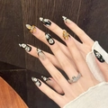 Handmade press-on nails with vintage gold floral designs and black cat-eye finish - XS / Almond-shaped