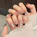 Καφέ leopard cat eye τεχνητά νύχια με μαύρο γαλλικό σχέδιο και λεπτομέρειες καρδιάς - XS / Μεσαίο Οβάλ (199)