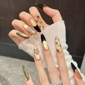 Faux ongles amande luxueux avec effet œil de chat doré et fleurs 3D sculptées - XS / Ovale Long (652)