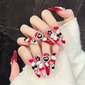 Uñas postizas 3D Poker con diseño de As de corazones y cadenas metálicas decorativas - XS Extra Pequeño / Estilo Puntiagudo Delgado (541-细狗尖)
