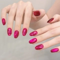 Uñas postizas cortas ojo de gato magenta con purpurina y acabado rojo vino brillante - XS / Forma Ovalada Corta (3125-Short Oval)