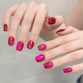 Uñas postizas cortas cuadradas hechas a mano con purpurina magenta y efecto ojo de gato - XS / Forma Cuadrada Corta (3123-Short Square)