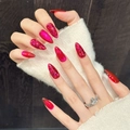 Uñas postizas artesanales de almendra con purpurina magenta y estilo ojo de gato rojo - XS / Forma de Almendra (564-Almond)