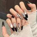 Handmade press-on nails featuring champagne cat-eye gradient and sparkling rhinestones - XS / Extra Long Oval Style (628-超长椭圆)