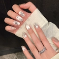 Unghie finte occhio di gatto con farfalla argentata e glitter di lusso scintillanti - XS / Ovale Corto