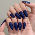 Glänzende marineblaue künstliche Nägel in Mandelform für Hände und Füße mit Hochglanz - XS / 63-Mandelform (Hand)