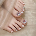 Unghie piedi finte margherite iridescenti con fiori 3D e finitura bianco perlato - B77 Unghie dei Piedi / Bianco Perla Iridescente / S