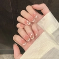 Unghie finte occhio di gatto rosa con rilievo tulipano bianco e strass scintillanti - XS / Nuovo Stile Quadrato Cinese (155)