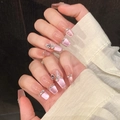 Uñas postizas cat-eye rosas forma ataúd con mariposas 3D y diamantes de imitación - XS / Ataúd Medio