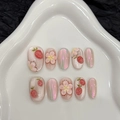 Handgemachte 3D-Erdbeere- und Kirschblüten-Nägel auf sternförmiger Keramikschale - XS / Kurz Oval