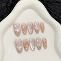 Star- und Mond-Press-on-Nägel mit Cat-Eye-Basis und champagnergoldenem Glitzer - XS / Medium Oval