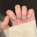 Uñas postizas ojo de gato rosa con purpurina plateada y detalles elegantes de pedrería - XS / Estilo Ataúd Extra Corto (1089)