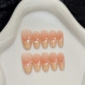 Unghie finte fatte a mano a mandorla con sfumatura nude dorata e decorazioni di perle - XS / 1101-Ovale Medio