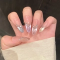Uñas postizas de almendra con degradado ojo de gato morado y detalles de cristal - XS / Estilo Ovalado Largo (1114)