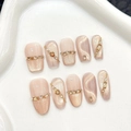 Uñas postizas de lujo ojo de gato con pedrería ámbar y toques dorados en bandeja blanca - XS / Estilo Nuevo Zhongfang(810)