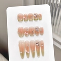 Unghie cat-eye con sfumatura rosa e verde, decorate con fiocchi 3D e strass a forma di cuore - XS / 730-Trapezio Super Corto