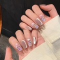 Unghie finte fatte a mano color malva cat-eye con fiori essiccati e glitter lucidi - XS / 1104-Quadrato Medio