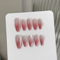Uñas postizas degradadas ojo de gato rosa ciruela forma almendra larga, set de 10 - XS / Ovalado Medio (593)