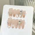 Handgefertigte Press-on-Nägel mit roségoldenem Verlauf, Glitzer und 3D-Strasssteinen - XS / Roségold Verlauf Sargform Stil (2290)