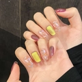 Handmade grape purple and gold chameleon cat eye press-on nails with shell glitter - XS / Chameleon Iridescent Cat Eye Shell Style (301-New Oriental)