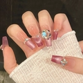Handgefertigte Kunstnägel mit lila Cat-Eye-Verlauf und luxuriösem Strass-Besatz - XS / Extra Lange Sargform (928)