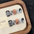 Handmade 3D embossed press-on nails with retro black and orange floral metallic design - XS / 1769-Super Short Ladder