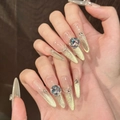 Uñas postizas stiletto nude con degradado ojo de gato dorado y diamantes 3D - XS / Estilo Strass Ojo de Gato Dorado (1197-Xigoujian)