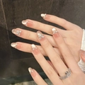 Unghie finte occhio di gatto rosa con ciondoli a farfalla in zircone e strass luminosi - XS / 1377-Ovale Corto