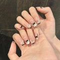 Unghie finte artigianali cat-eye con pizzo francese, pois e fiocchi decorativi - Stile 320 (Taglia XS - Quadrato Rotondo)