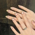 Unghie finte Cat-Eye rosa nude a mandorla con punte French dorate e brillantini - XS / 661-Ovale Corto Stretto