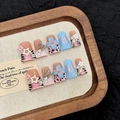 Uñas postizas artesanales 3D con flores, estampado de leopardo y mariposas - XS / Estilo Floral 3D Pico de Pato Corto Rosa Azul (2839)