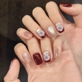Unghie cat eye con petali 3D viola e finitura bordeaux lucida di alta qualità - XS / Stile Trapezio Corto 385 (6006105591390)