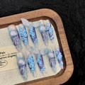 Handgefertigte 3D-Ozean-Nägel mit lila Aurora-Verlauf, Quallen und Meerjungfrau-Schwanz - Ozean Qualle 3D Stil (Schlanke Lange Stiletto) (2833)